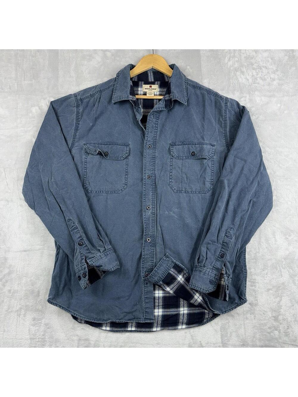 Woolrich Flannel Lined Work Overshirt Men Large Blue Plaid Heritage Cottage Y2K